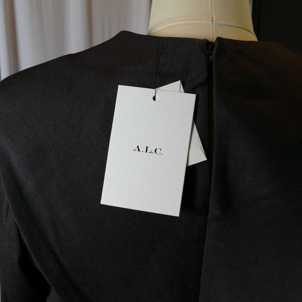 NWT A.L.C. Kay Asymmetric Front-Twist Satin Cocktail Mini Dress Black Size 2 - Picture 3 of 8